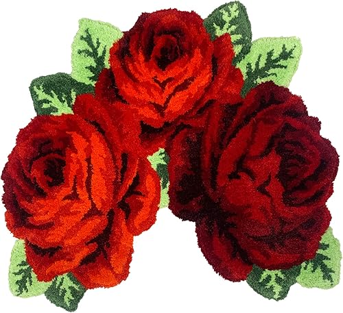 Miniatura 4 de Alfombras de baño de rosas rojas, alfombras de inodoro en forma de U, lavables, gruesas, suaves, antideslizantes, alfombras de área de flores