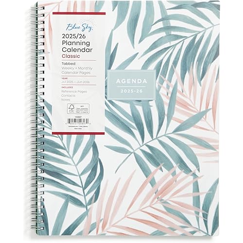 Blue Sky 2025-2026 Weekly and Monthly Academic Year Planner Calendar, July 2025 - June 2026, 8" x 10.875", Flexible Cover, Wirebound, Laminated Tabs, Seychelle