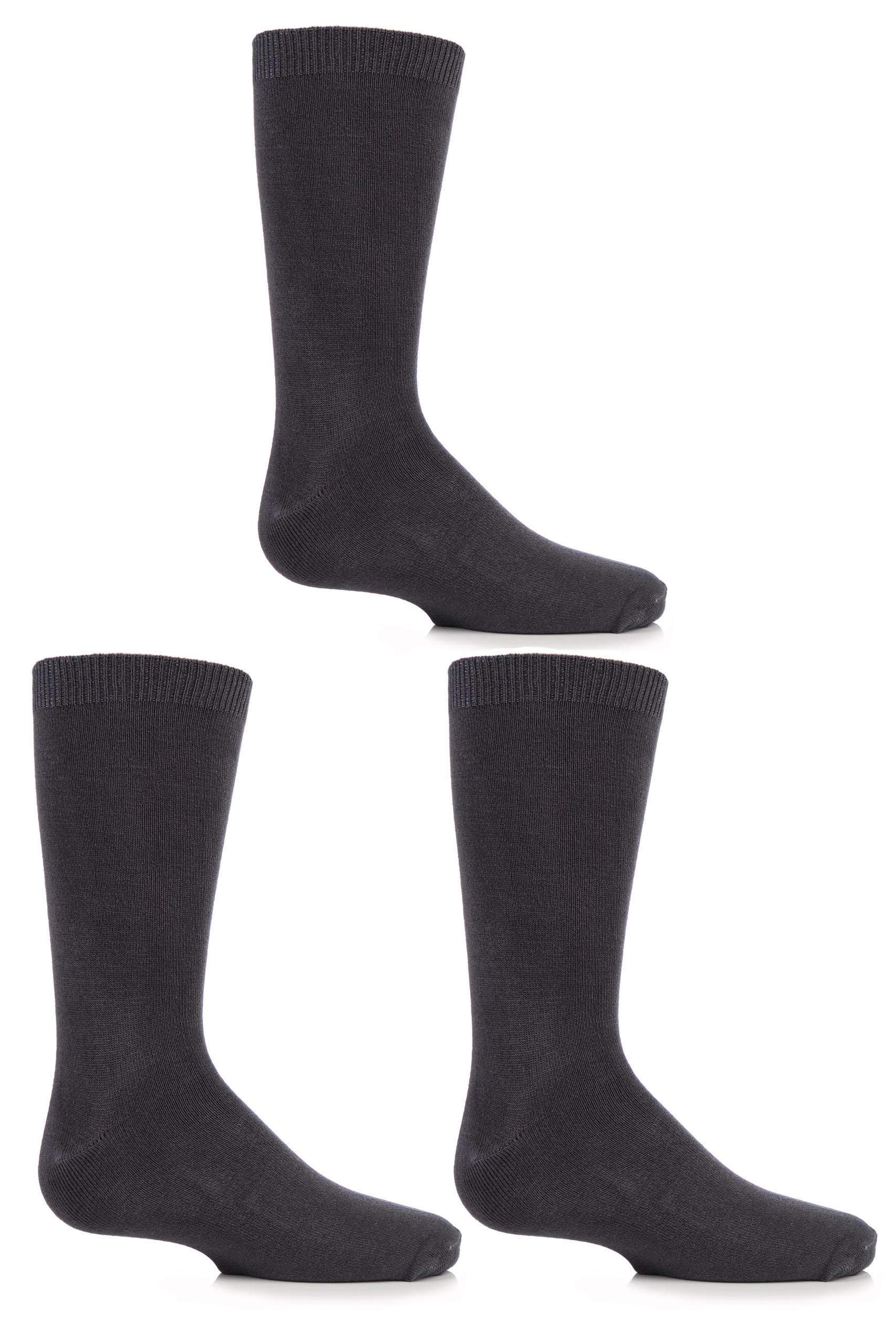 SockShop Boys and Girls 3 Pair Plain Bamboo Socks with Comfort Cuff and Handlinked Toes - Grey 12.5-3.5 (8-12 Years)