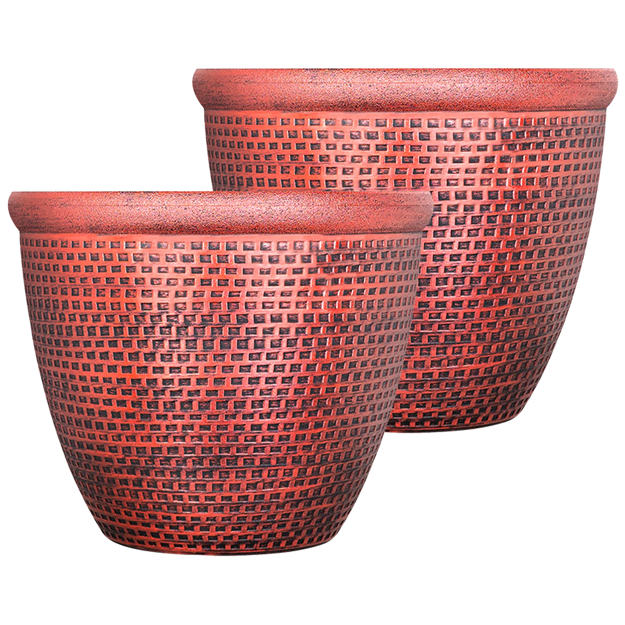 SG Traders 2 X Large Plastic Round Cromarty Plant Pot Flower Pot Planter Garden Decoration Copper 40cm Plant Pot Outdoor Flower Pots Outside Garden Planters Outdoor With Drainage Holes