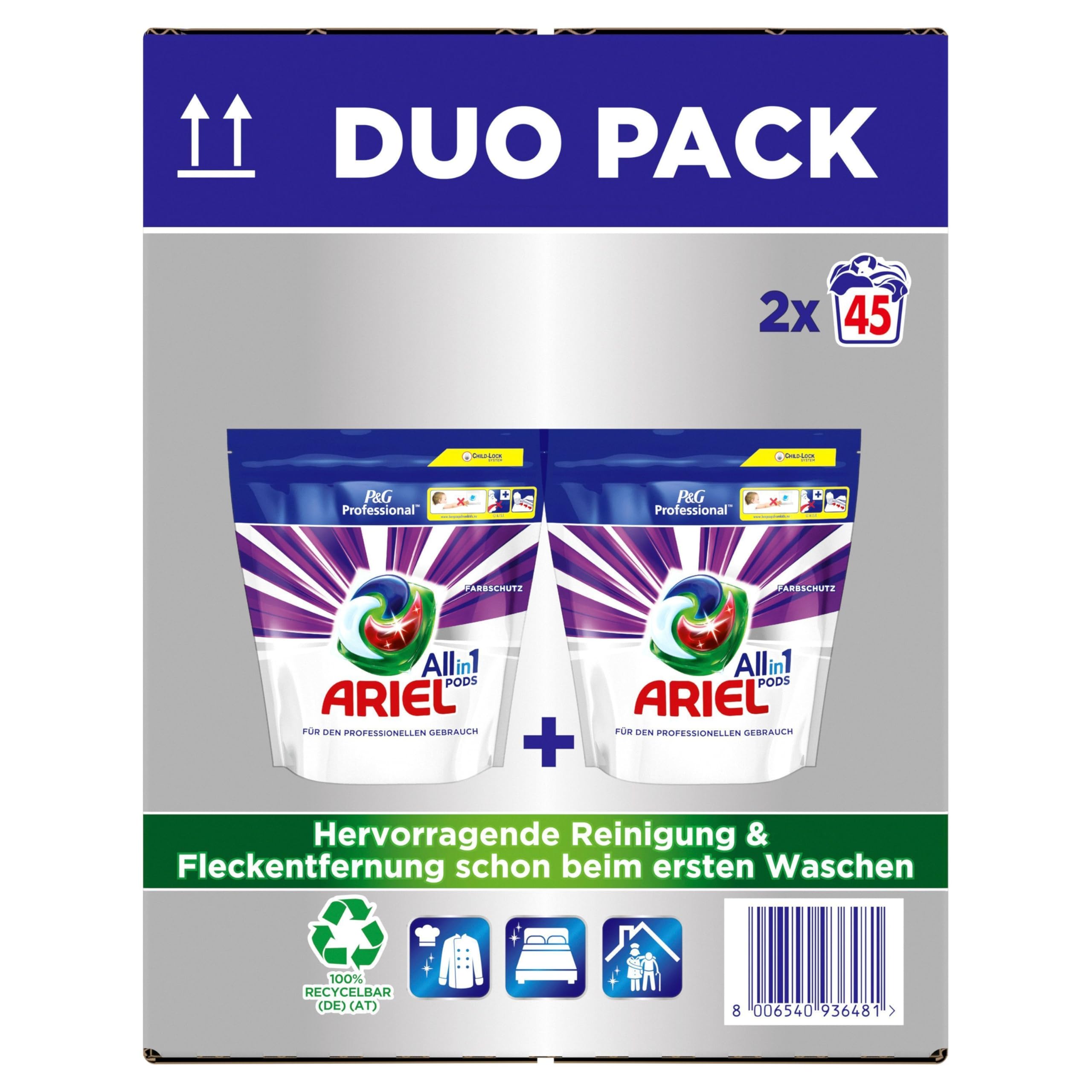 Ariel Professional All-in-1 Pods Color Waschmittel, 90 Waschladungen, (2 x 45 Kapseln), Ausgezeichnete Fleckentfernung schon ab der ersten Wäsche