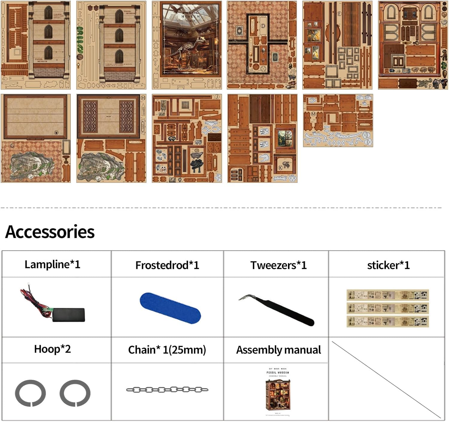 Dinosaur Book Nook Kit - DIY Miniature Doll House Kit for Adults and Teens, 3D Wooden Puzzle Bookshelf Decor with LED Light, Gifts for Family and Friends (Dinosaur Fossil Museum)