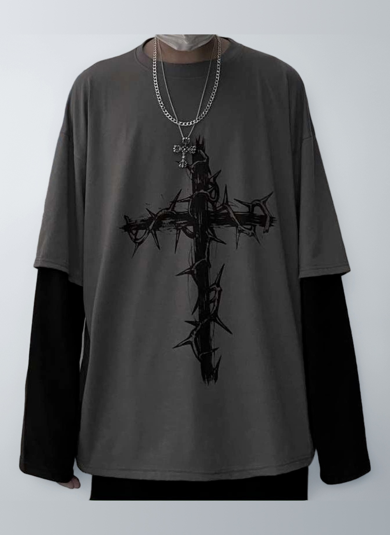 Men Women Gothic Shirt Y2K Emo Grunge Alt Vintage Long Sleeve Top Tee Dark Academia Harajuku Cross Sweatshirt Clothes