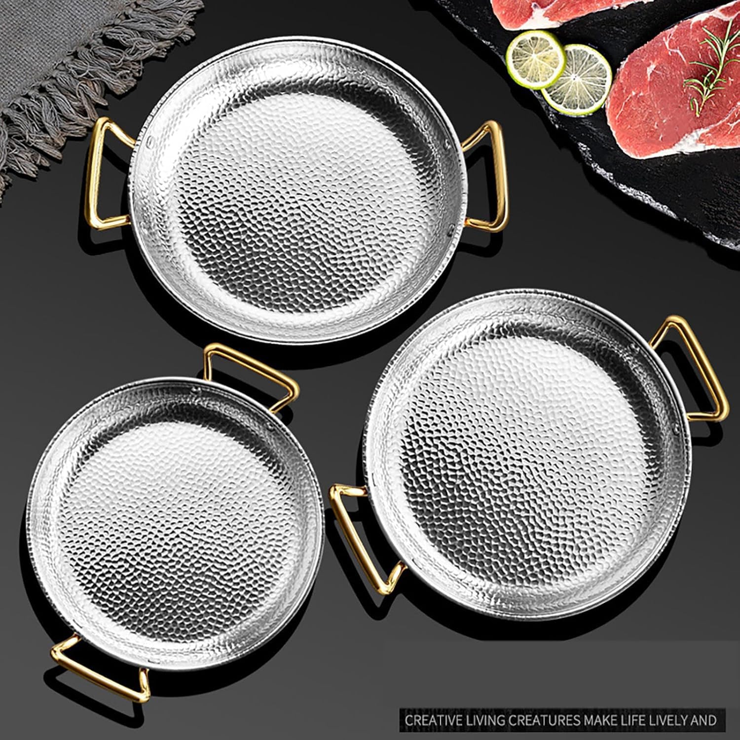 Padella per paella spagnola, realizzata a mano, in rame, con doppie orecchie in acciaio inox, padella antiaderente per autentici piatti spagnoli, diametro 26 cm