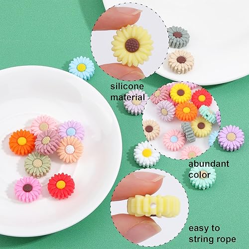 Miniatura 4 de CHGCRAFT 18 cuentas de silicona en forma de margarita de 18 colores para manualidades, collares, pulseras, llaveros para hacer manualidades hechas a