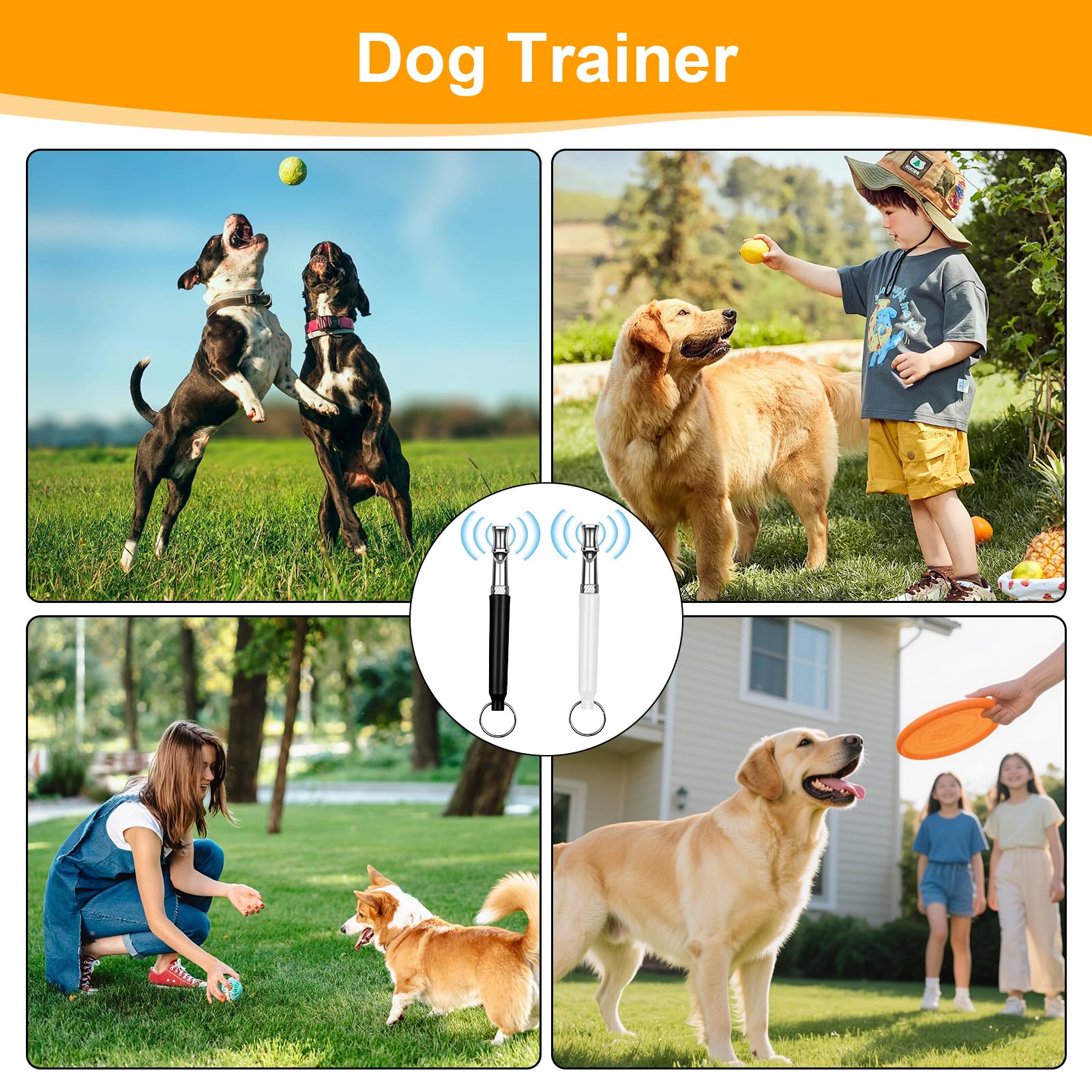 2 Pièces Sifflet Chien, Sifflets Ultrason Chien, Anti Aboiement Sifflet Dressage pour Le Rappel avec LanièRes, Silencieux, Fréquence Réglable pour La Plupart des Chiens (Black +White)
