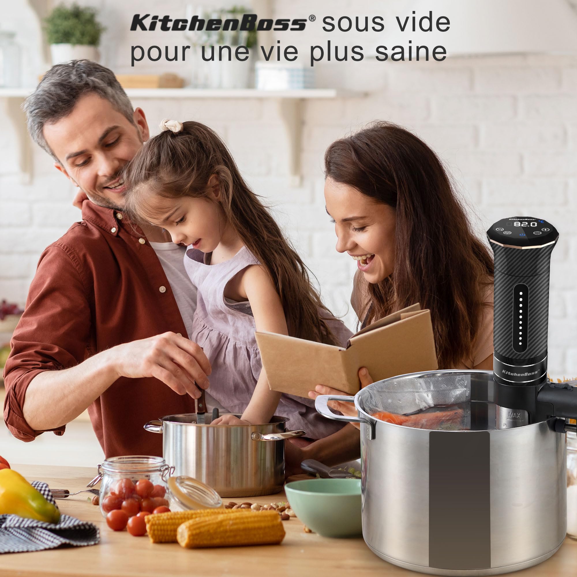 KitchenBoss Thermoplongeur Cuiseur Sous Vide Cuisson Basse Température: G300T Sous Vide Cooker 1100W, Calculateur d'Immersion de Cuisinière, IPX7 Imperméable à l'eau, Contrôle Précis de la Température