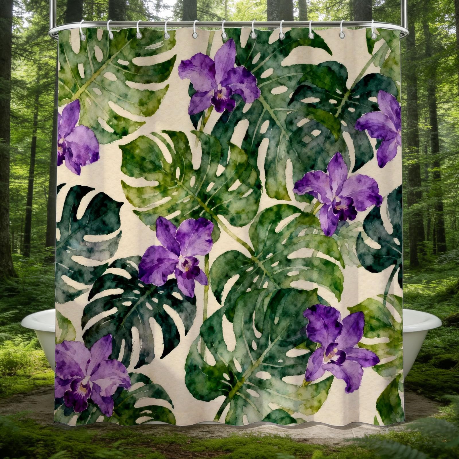 Hongduo 3D Orchid Shower Curtain for Stalls Bathtubs Tropical Plants Bathroom Decor Shower Curtain Set Polyester Fabric Waterproof 180x200cm/71X79 Inch with Hooks