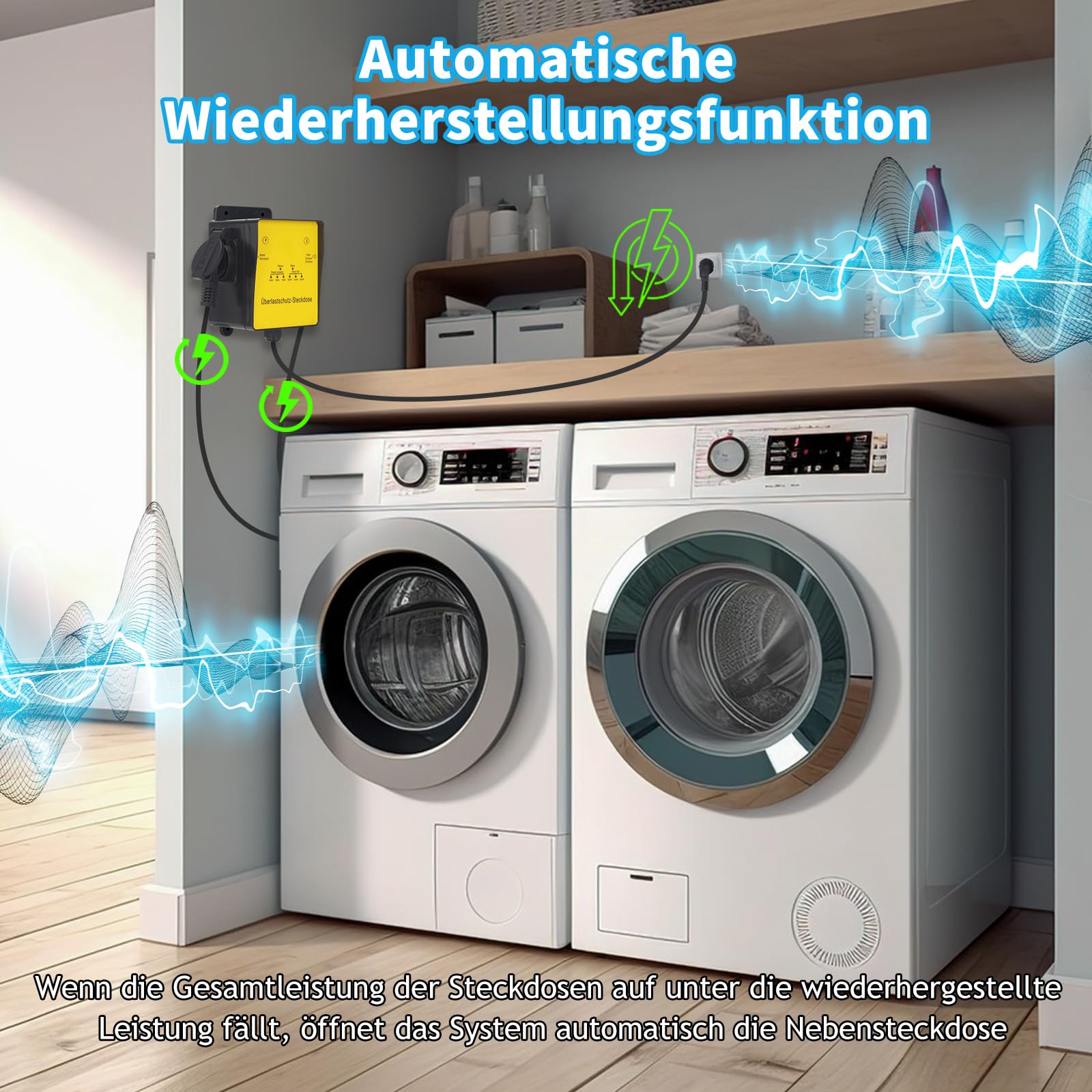 HAOC-01DE Regleta con Enchufes, Potencia Ajustable, Protección contra Sobrecarga y Recuperación Automática para Conectar Varios Dispositivos de Alto Rendimiento