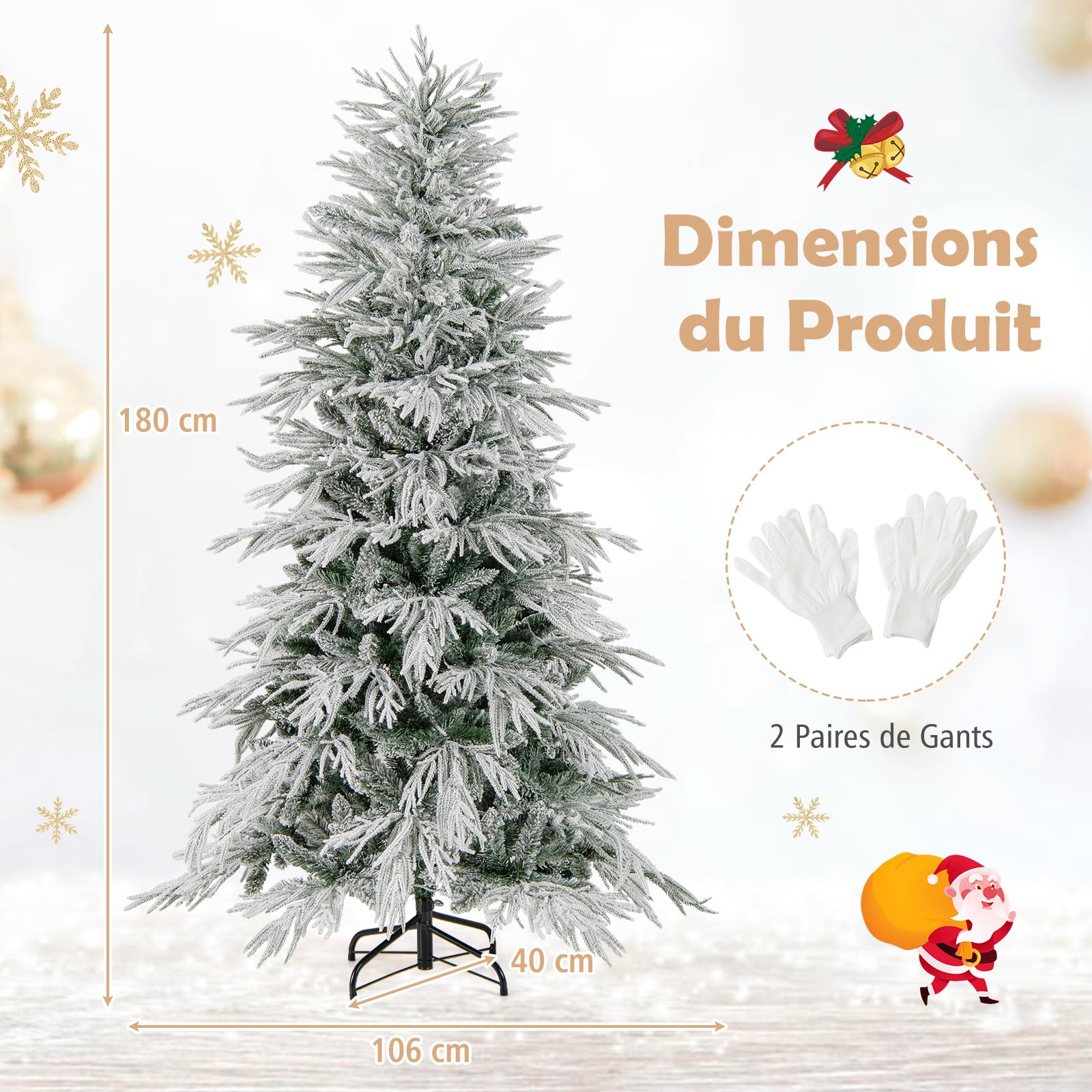 COSTWAY Sapin de Noël Artificiel 180cm avec 594 Branches & 250 Lumières LED Blanc Chaud, Arbre de Noël avec Base en Fer, Décoration pour Maison Bureau Magasins