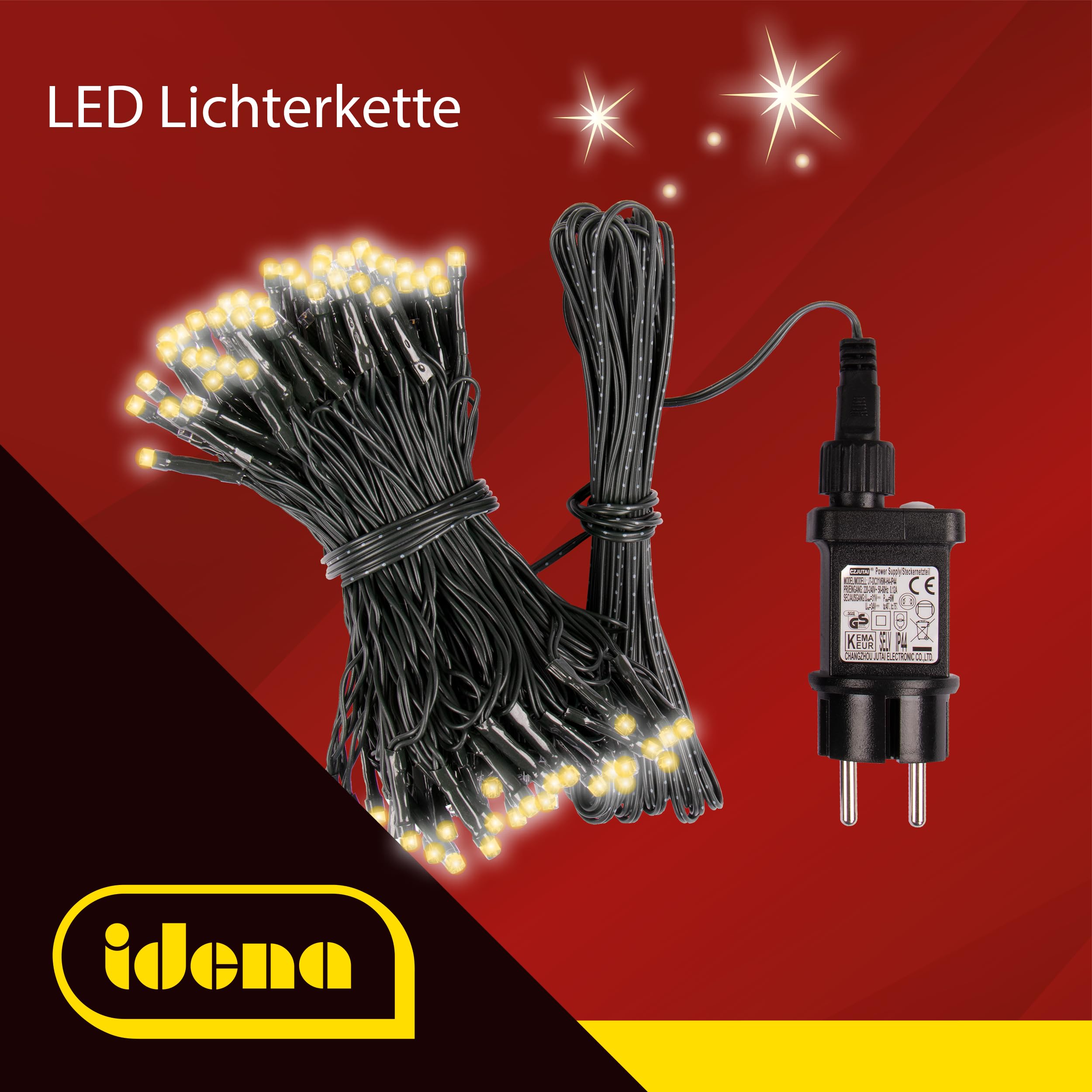 Idena 31805 - Lampki choinkowe LED z 200 diodami LED w ultra ciepłej bieli, do użytku na zewnątrz i wewnątrz, testowane przez TÜV i GS, 8-godzinny timer, 29,9 m długości, dekoracja świąteczna