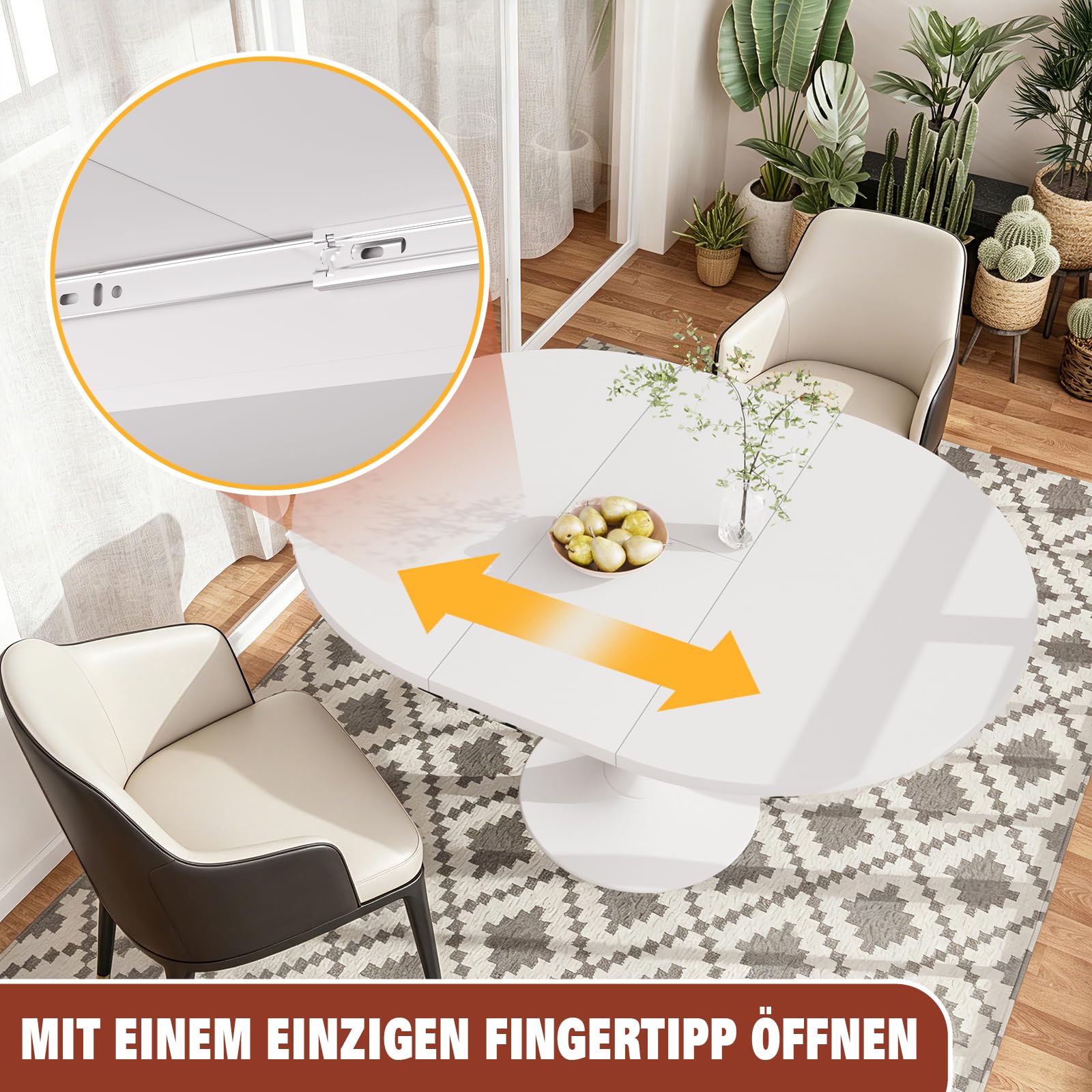 Ausziehbarer Esstisch, Ø 90 cm / 130 × 90 cm, Höhe 75 cm,
