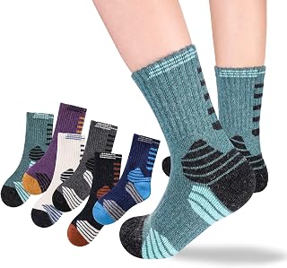 DoSmart Kids Hiking Walking Socks, Boys Girls Toddlers Merino Wool Warm Wicking Cushion Crew Socks (6 Pairs B, 4-8 Years)