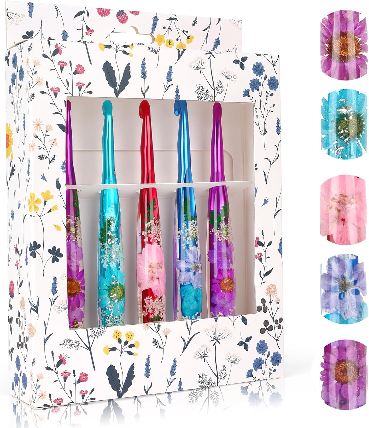 Coopay Large Crochet Hooks, 5 PCS Crochet Hook Set with Case (6.5mm, 7mm, 8mm, 9mm, 10mm), Floral Resin Grips - Beautiful & Ergonomic, Great for Crocheting Blankets, Dolls, Shawls, Hats, Scarves