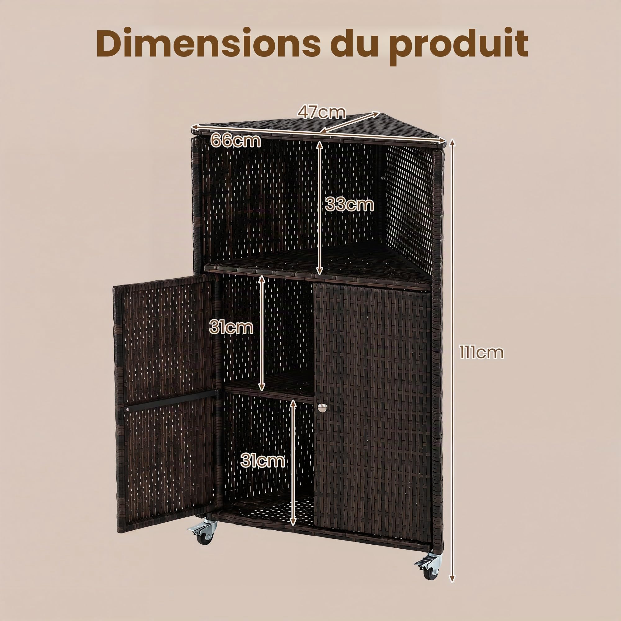 LIFEZEAL Armoire de Jardin en Rotin, Armoire d'angle avec Étagères