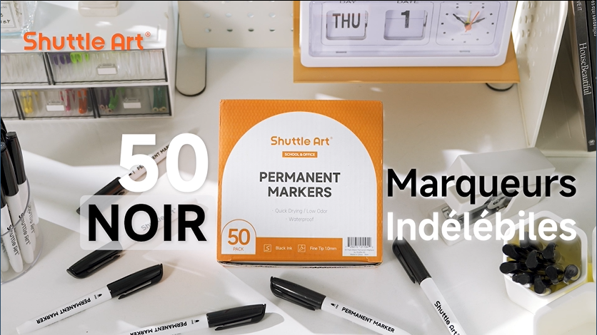 Marqueurs Permanents Noirs Shuttle Art - Lot De 24, Pointe Fine, Indélébile