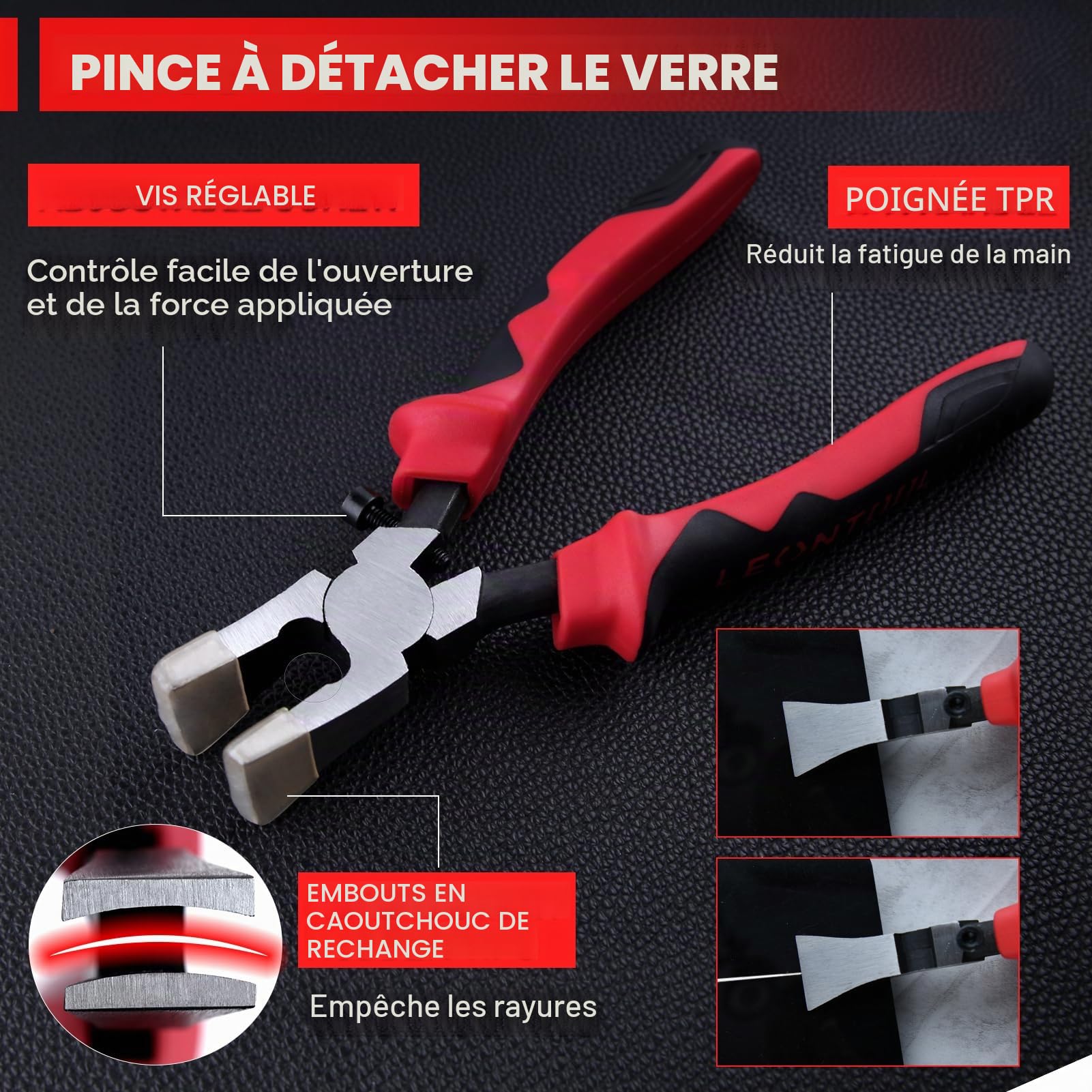 LEONTOOL Kit de 9 pièces d'outils de coupe de verre à usage intensif avec pinces à briser et à courir et ciseaux à verre avec molette de coupe de rechange, stylet de gravure, kit de découpe de