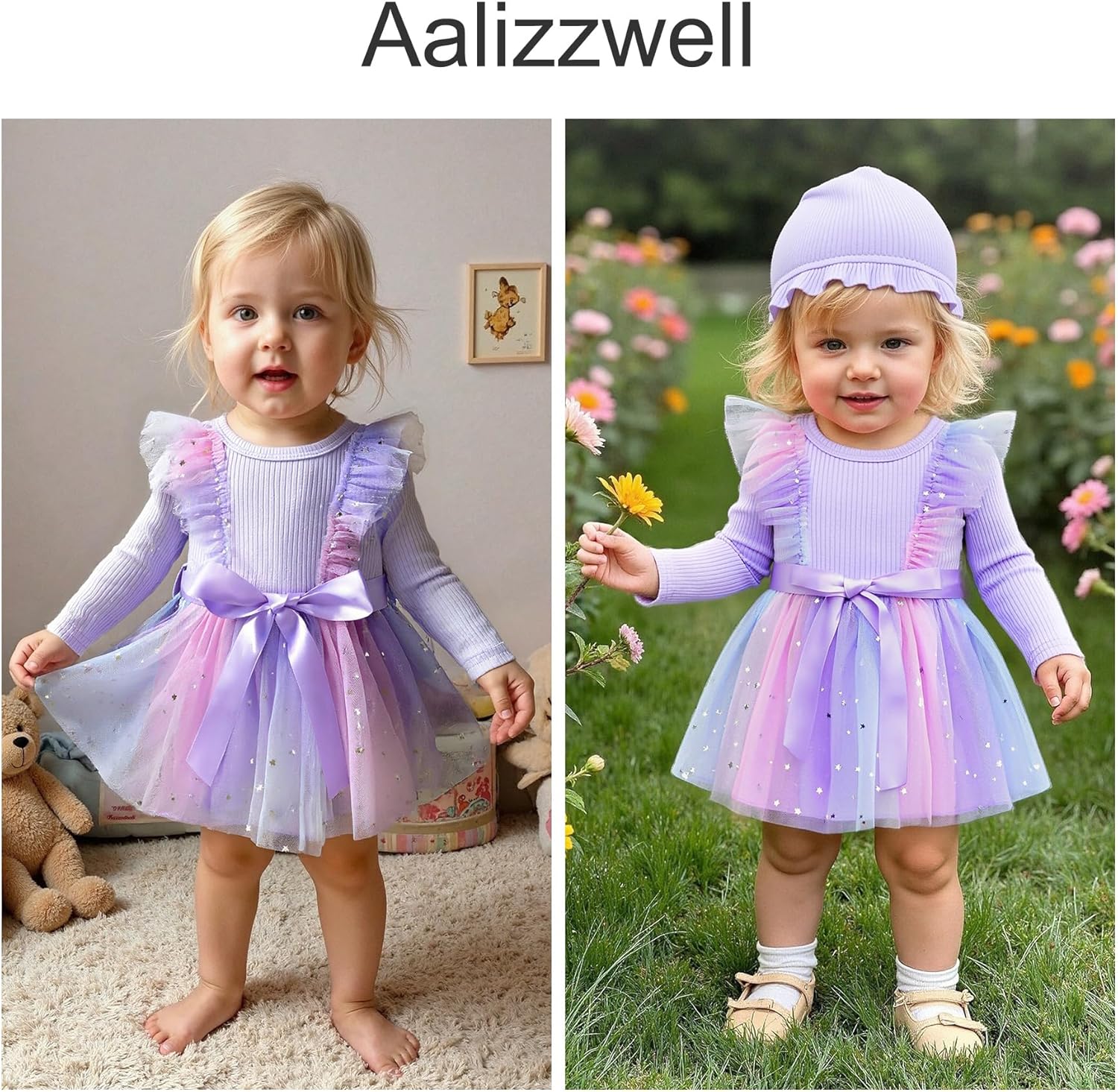 Aalizzwell Infant Newborn Girls Long Sleeve Bodysuit Dress - Image 2