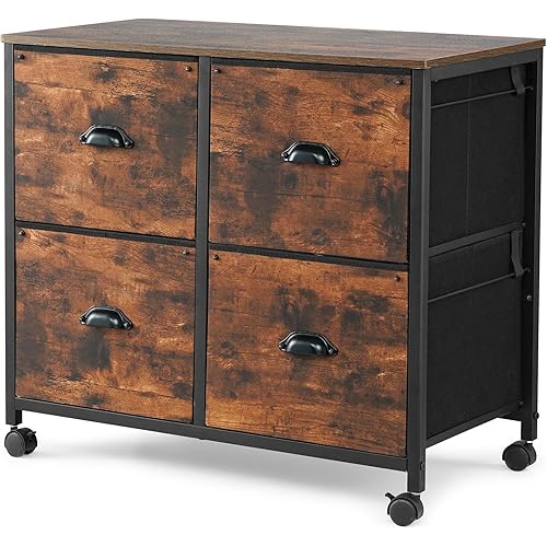 TOPSKY 4 Drawers Mobile Fabric Lateral File Cabinet with Casters for Letter SIze File (Rustic Brown)
