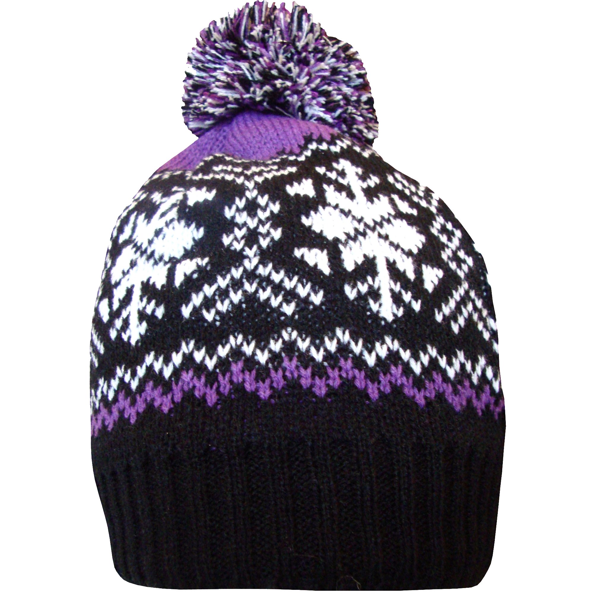 TeddyT's Ladies Fairisle Chunky Knit Thermal Fleece Lined Insulated Winter Bobble Hat (Purple)