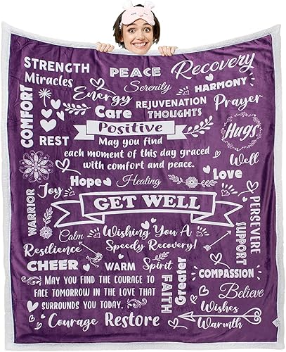 mami home Get Well Soon - Manta de regalo de pensamientos curativos, manta cómoda positiva de franela de forro polar Sherpa para Navidad de 60 x 50