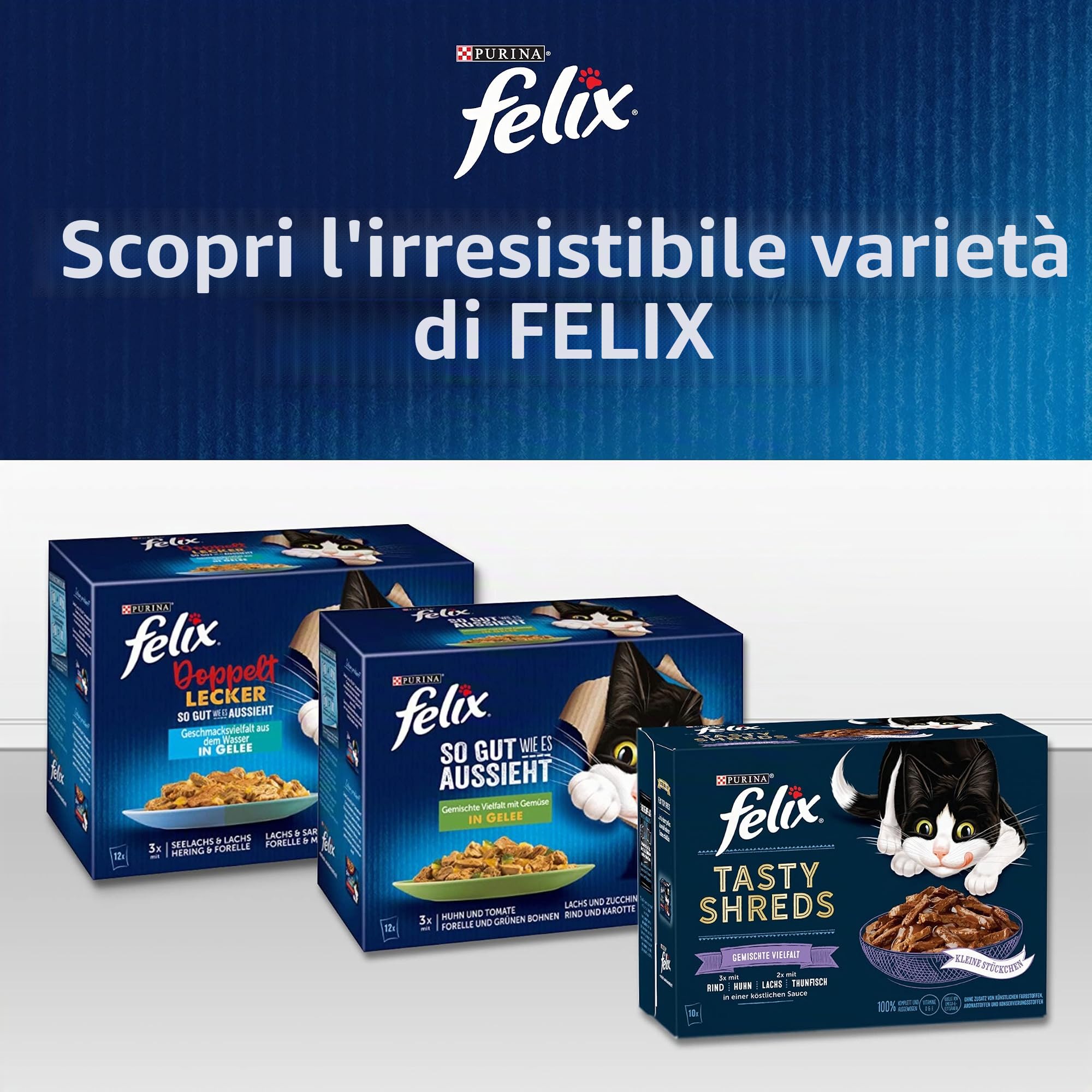 FELIX Sensations Extra, cibo umido per gatti in gelatina, mix di varietà, confezione da 6 (6 x 12 sacchetti da 85 g)