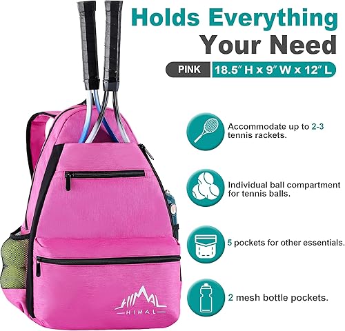 Miniatura 3 de Himal Outdoors Mochila de tenis  Gran almacenamiento con capacidad para 2 raquetas y necesidades con tenis, pickleball, raqueta, adecuada para
