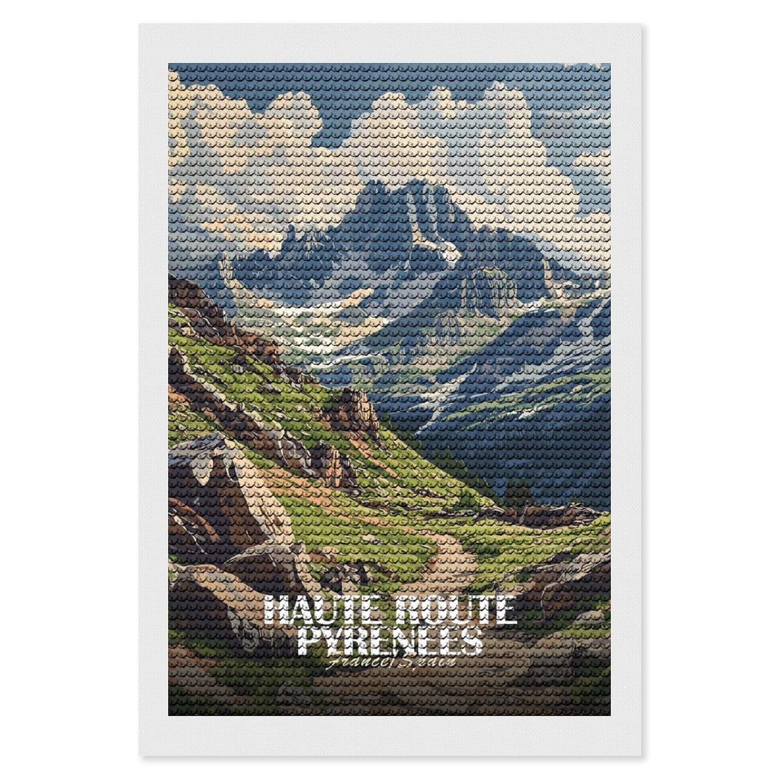 Junmoney Haute Route Pyrenees Landscape Art DIY Diamond Art Canvas Kit 8"x12", Decorate Your Room, Sparkling Round Gems, Fun Craft Experience, Farmhouse Decor