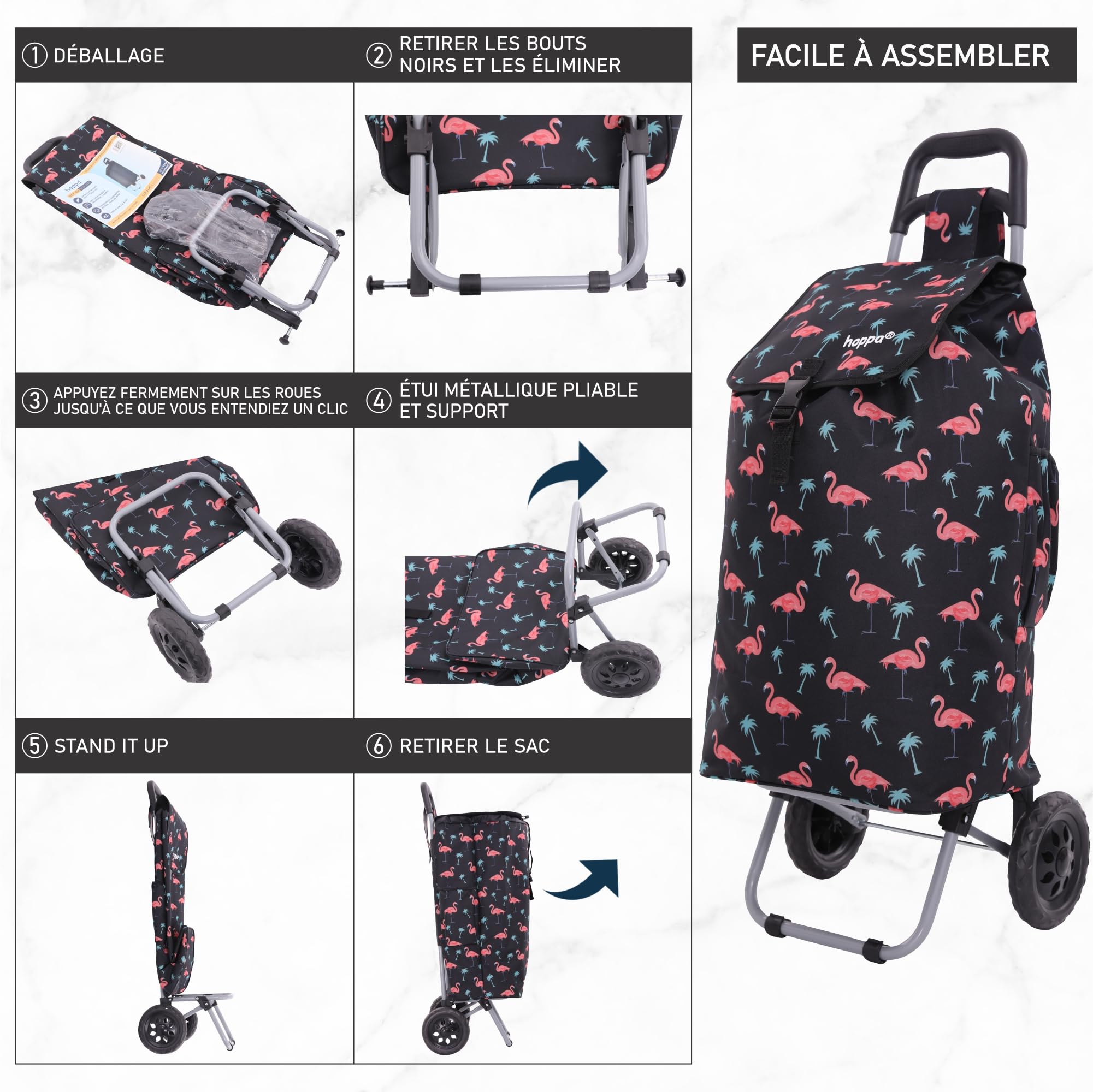 Hoppa 57L Chariot De Magasinage Léger, Résistant Et Pliable pour Un Rangement Facile avec 1 Ans De Garantie