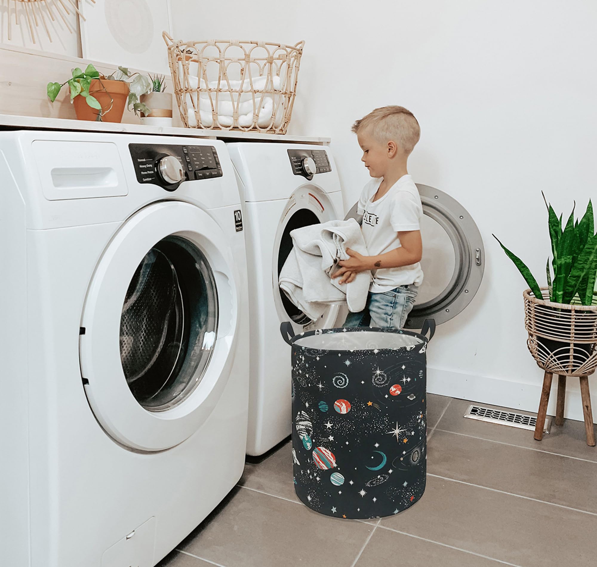 DUYIY Round Laundry Hamper Storage Basket Laundry Organizer Hamper Storage Bins Clothes and Toys Box Nursery Hamper Gift Basket For Kids with Handles