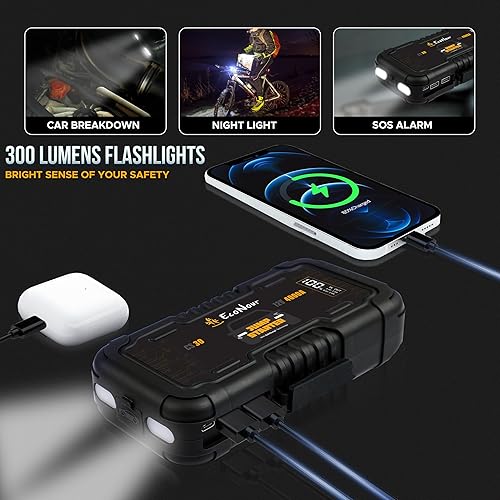 Miniatura 5 de Econour Arrancador de coche de 4000 A  Paquete de refuerzo de batería de 12 V para motores de gasolina de hasta 10 L y 10 L diésel, banco de energía