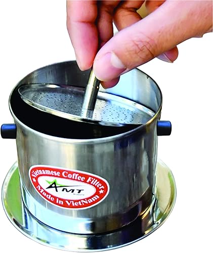 Miniatura 3 de AMT Filtro de café vietnamita de 9.5 onzas, 2-3 porciones Phin, gotero de café vietnamita con rosca para estilo vietnamita en la oficina en casa