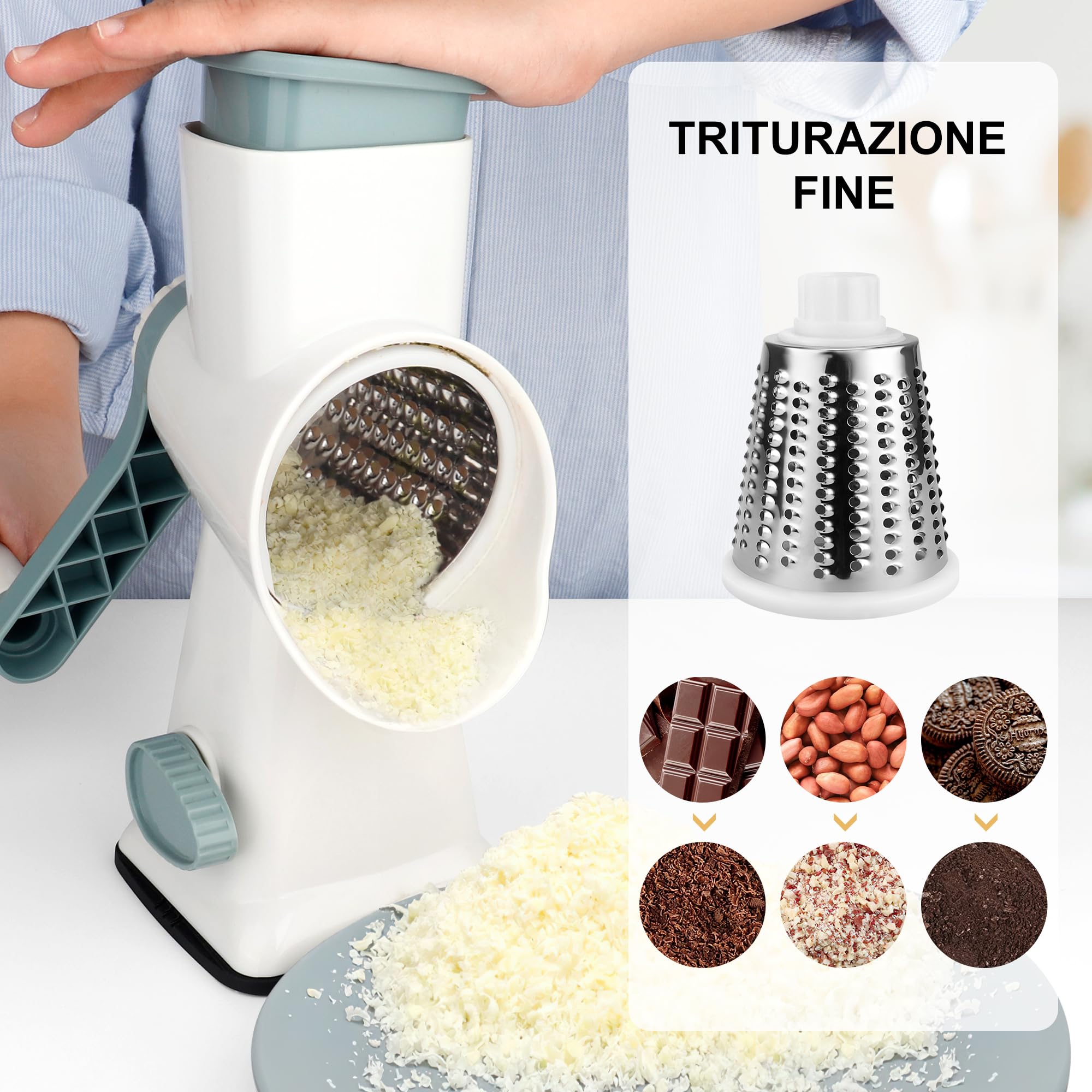 Grattugia per Formaggio Rotante in acciaio inox, grattugia per patate, formaggio, utensile da cucina