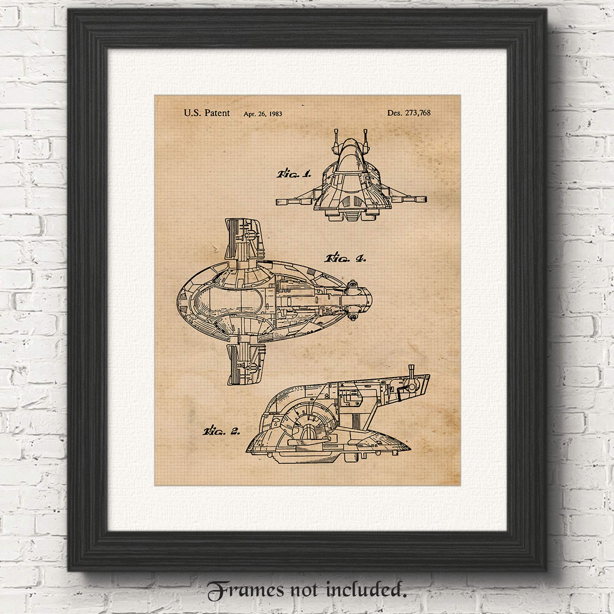 Classic Slave 1 Space Vessel Patent Prints, 1 (11x14) Unframed Photos, Wall Art Decor Gift for Home Star SciFi Wars Office Gears Garage Game ComicCon Studio Shop Engineer Student Teacher Coach Fans