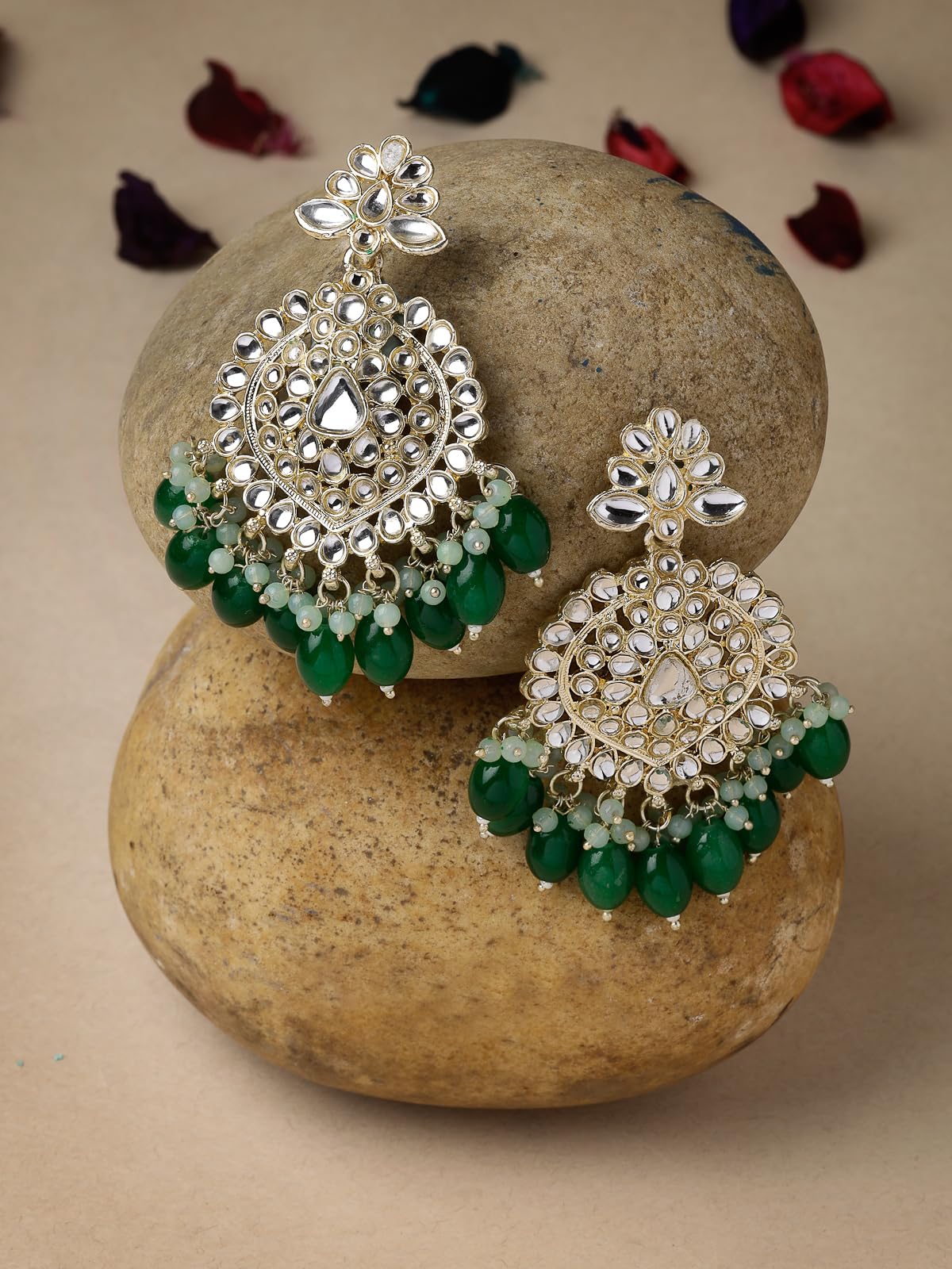 Elegant Beaded Kundan Drop Earrings (E105786)