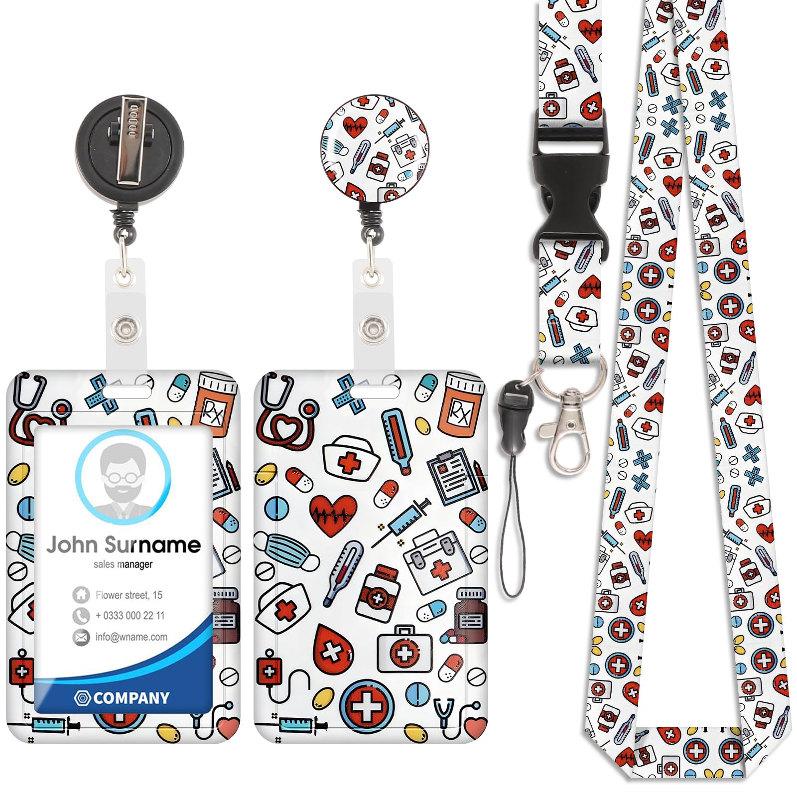 Lanyard Card Holder ID Badge, Porta Tarjetas Identificativas Tarjetero, Cordón Desmontable Retráctil con Clip, Cordón de Cuello Retráctil para Enfermera, Profesora y Alumno (Estilo 20)