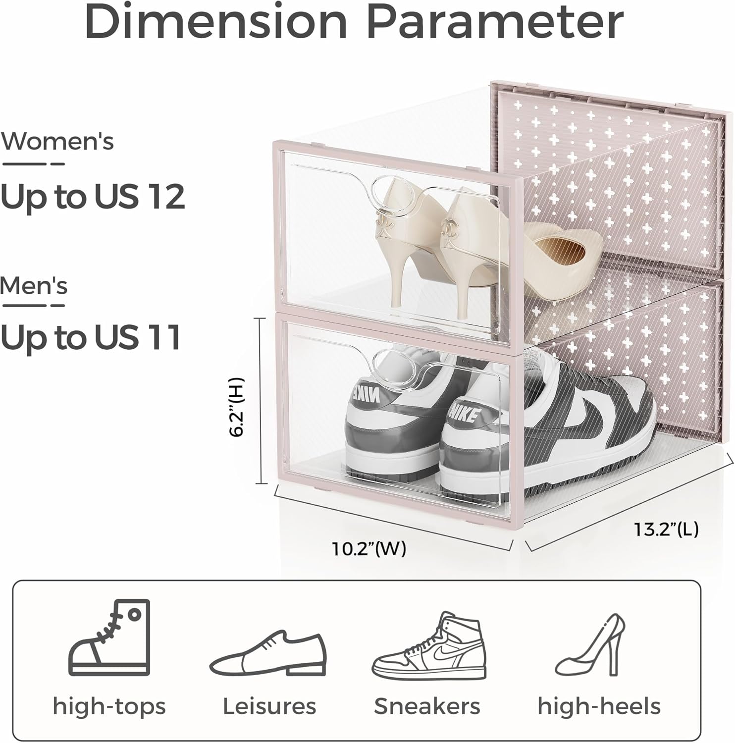 Pinkpum 15 Pack X-Large Shoe Storage Boxes, Shoe Organizer for Closet Clear Plastic Stackable Shoe Dispaly Case Bins Holder, Sneaker Storage for Sneakerheads Pink 15 Pack Pink