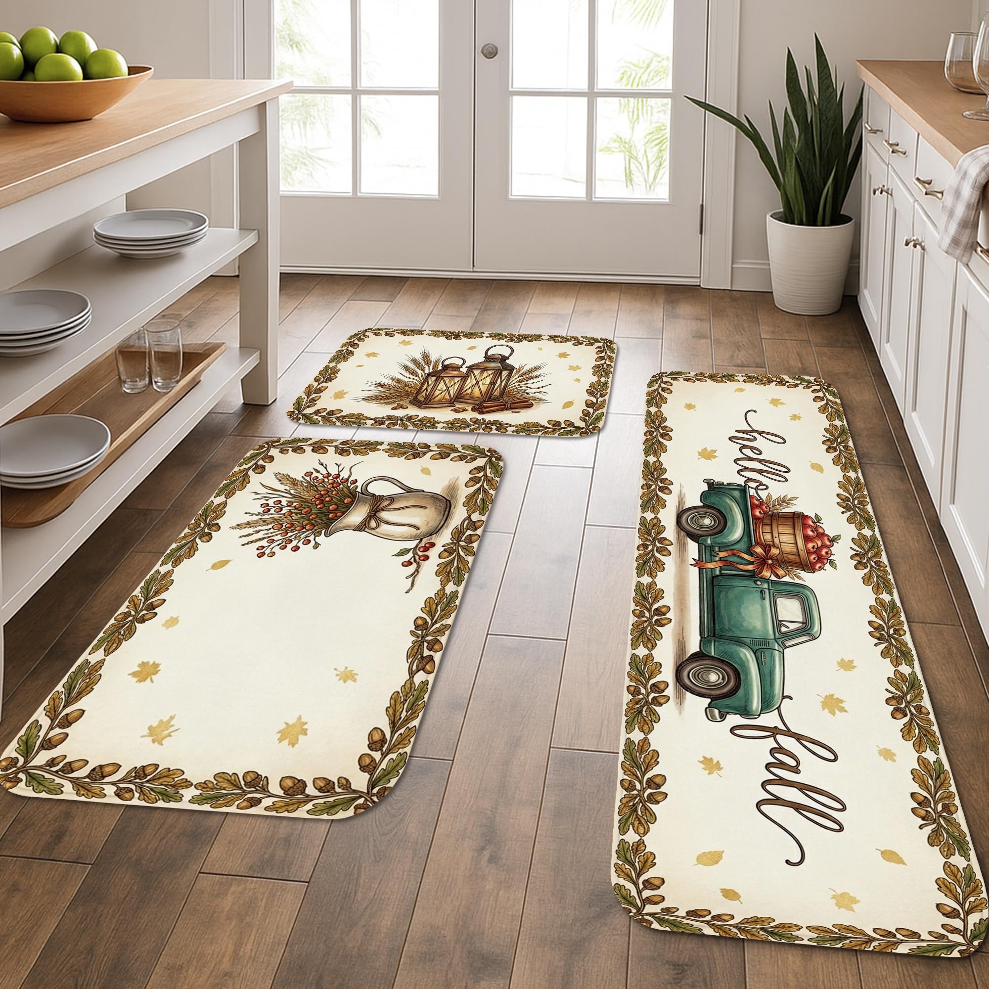 Tapis de cuisine rustiques pour évier et buanderie, lot de 3 tapis doux à motif citrouilles