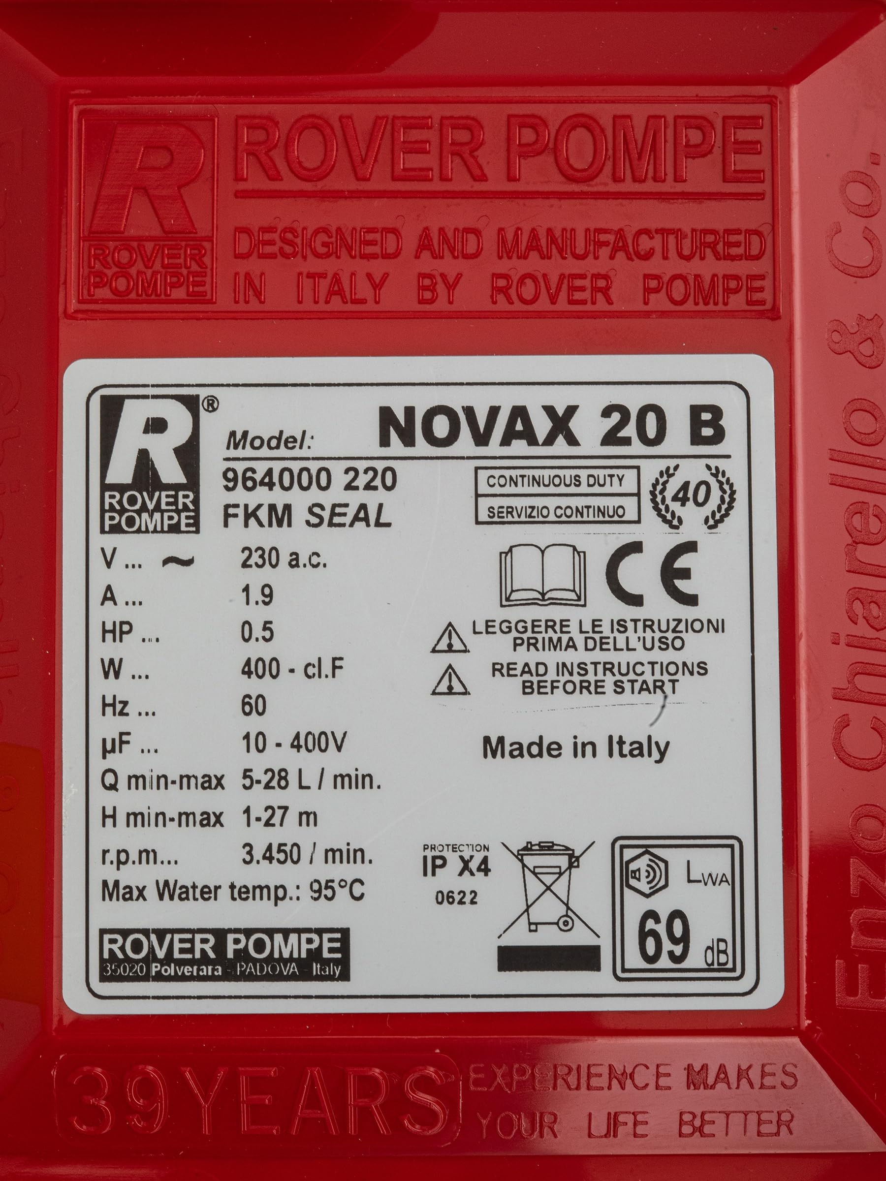 POMPA ELETTRICA TRAVASO liquidi caldi e birra max 95°C ROVER POMPE "NOVAX B 20"