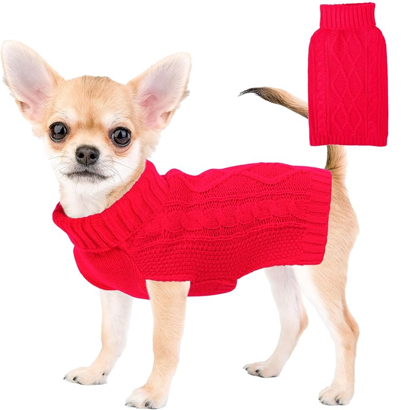 Suéter de Natal para Cães Pequenos, Gola Alta e Tricô Vermelho viunimo XS