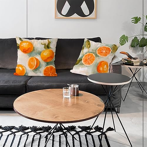 Miniatura 3 de Juego de 2 fundas de almohada de terciopelo naranja de verano de 18 x 18 pulgadas, color mandarina, para sofá, pintura retro, fundas de almohada
