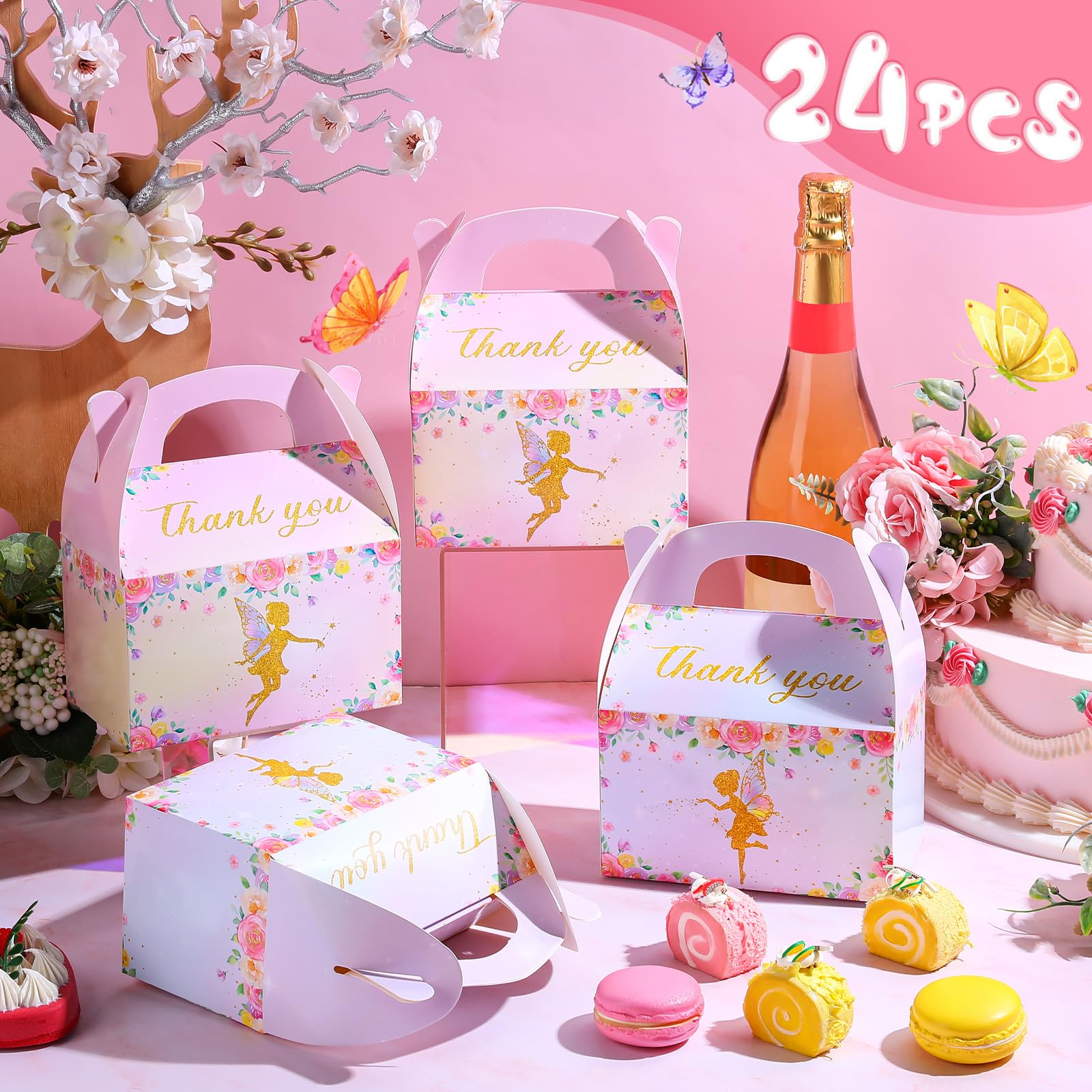 24 Piece Floral Fairy Gift Boxes - Butterfly Theme Party Favor Boxes For Girls