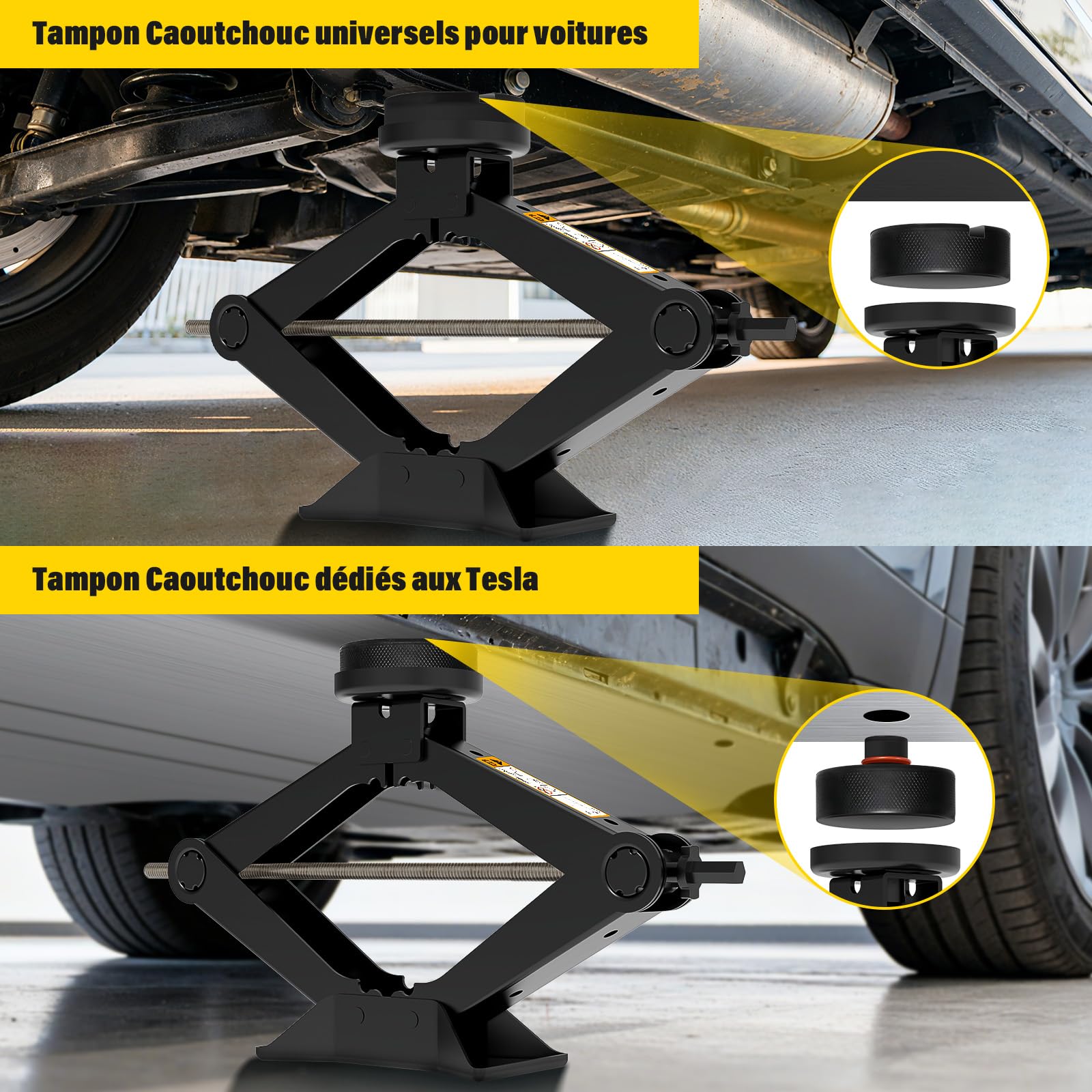 Cric Voiture 3T/3000kg, Universel Crique Voiture avec Tampon Caoutchouc,Portable Cric De Levage avec Clé pour Écrous De Roue, Kit d'urgence Automobile pour SUV MPV VoitureTesla
