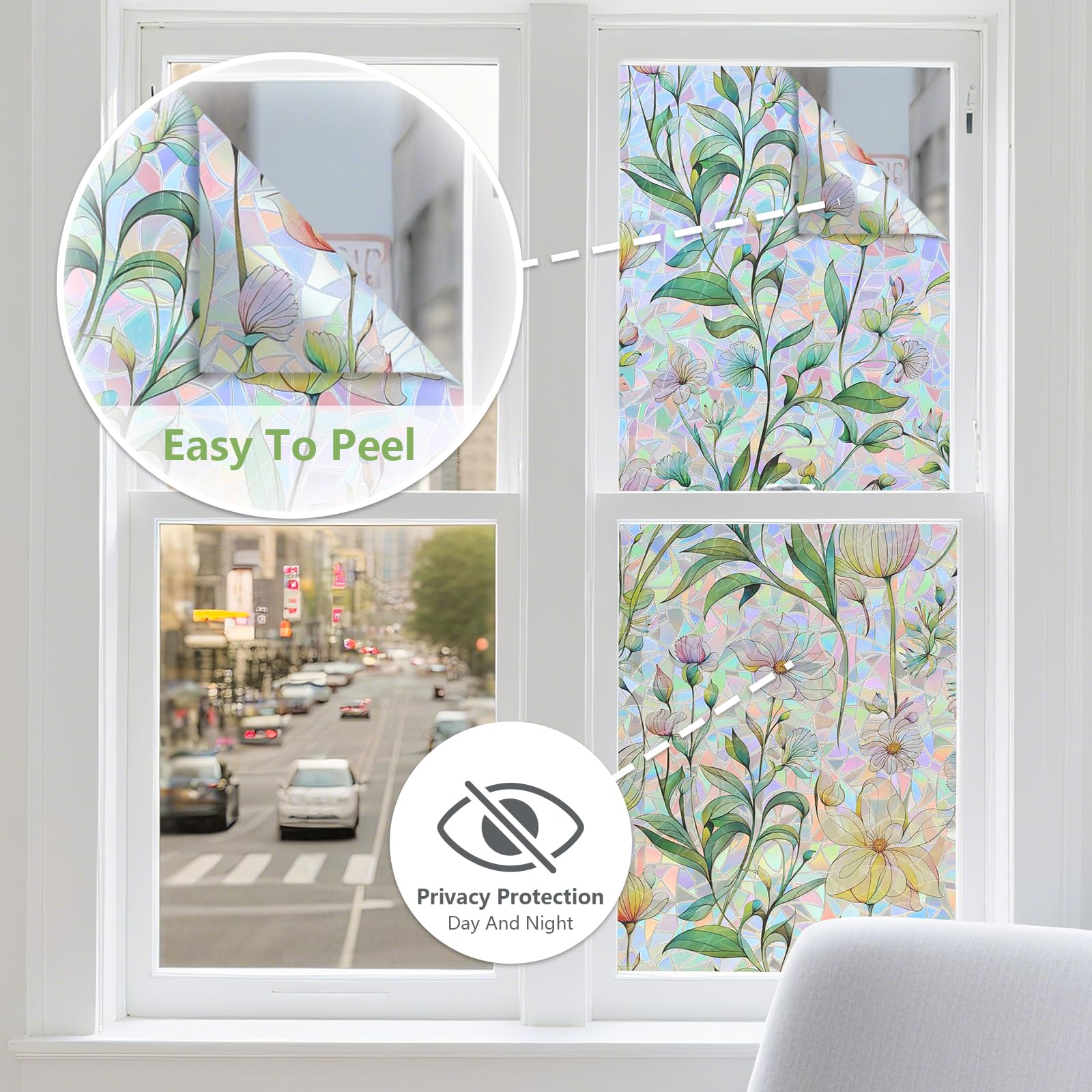 FINNEZ Pellicola per Finestra - Anti UV Effetto Arcobaleno Elettrostatica per Vetri, Non Aderente, Pellicola Adesiva Vetri, Decorativo per Casa Ufficio Camera da Letto Cucina, 90 x 400 CM