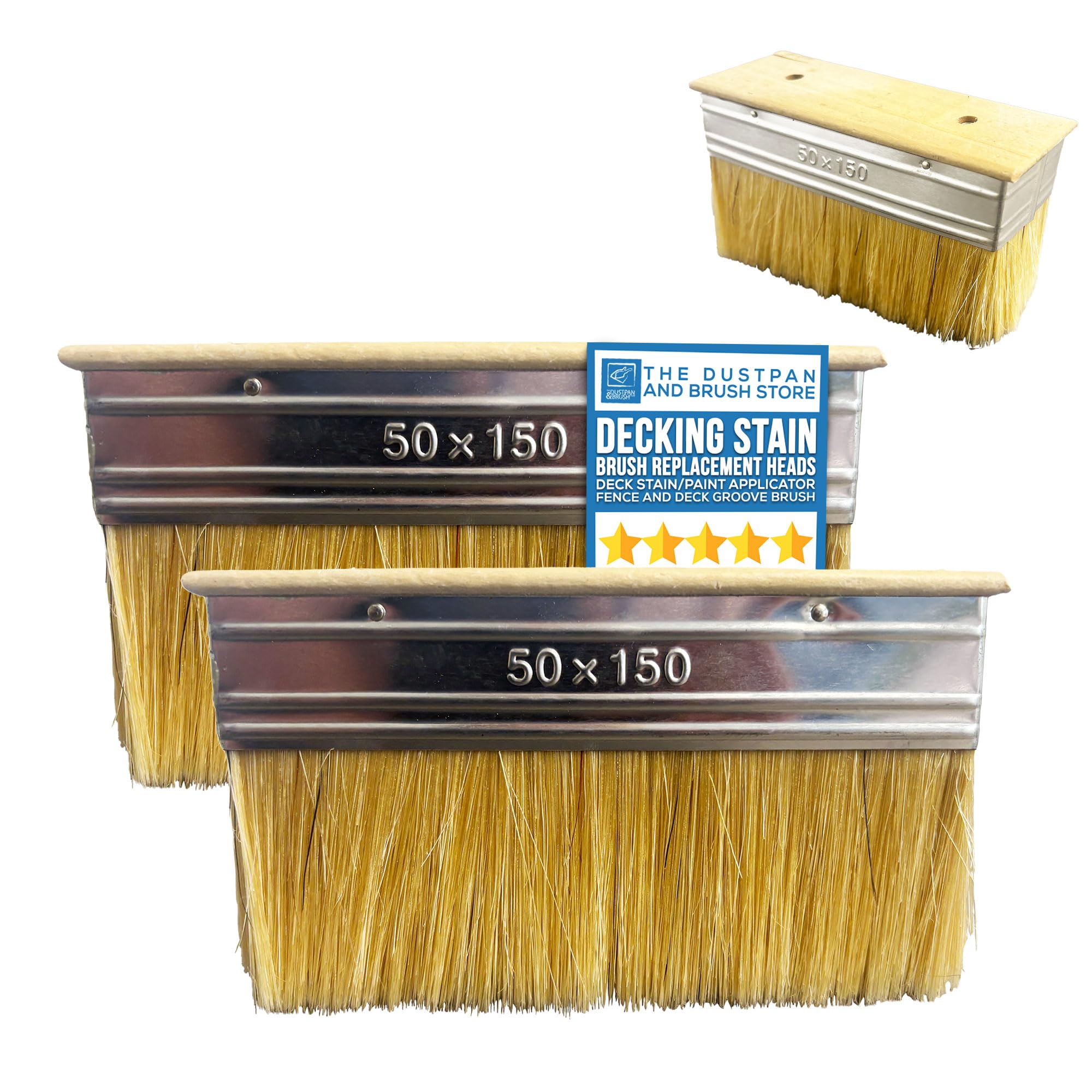 Tdbs The Dustpan And Brush Store Replacement Heads Decking Paint Brush Set - Stain Decking Brush Heads, Perfect For Decking Stain, Patios, Fences, Siding & Walls Bristles, Easy Assembly (Replacement Heads)