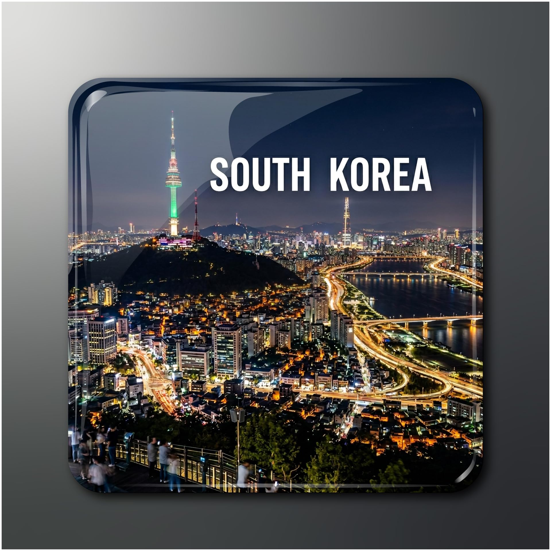 OPRYX South Korea Seoul City Skyline Night View Fridge Magnet, Namsan Tower Cityscape Souvenir, Glossy Acrylic Finish, 5.08 x 5.08 cm, Multicolour, Square-image-49