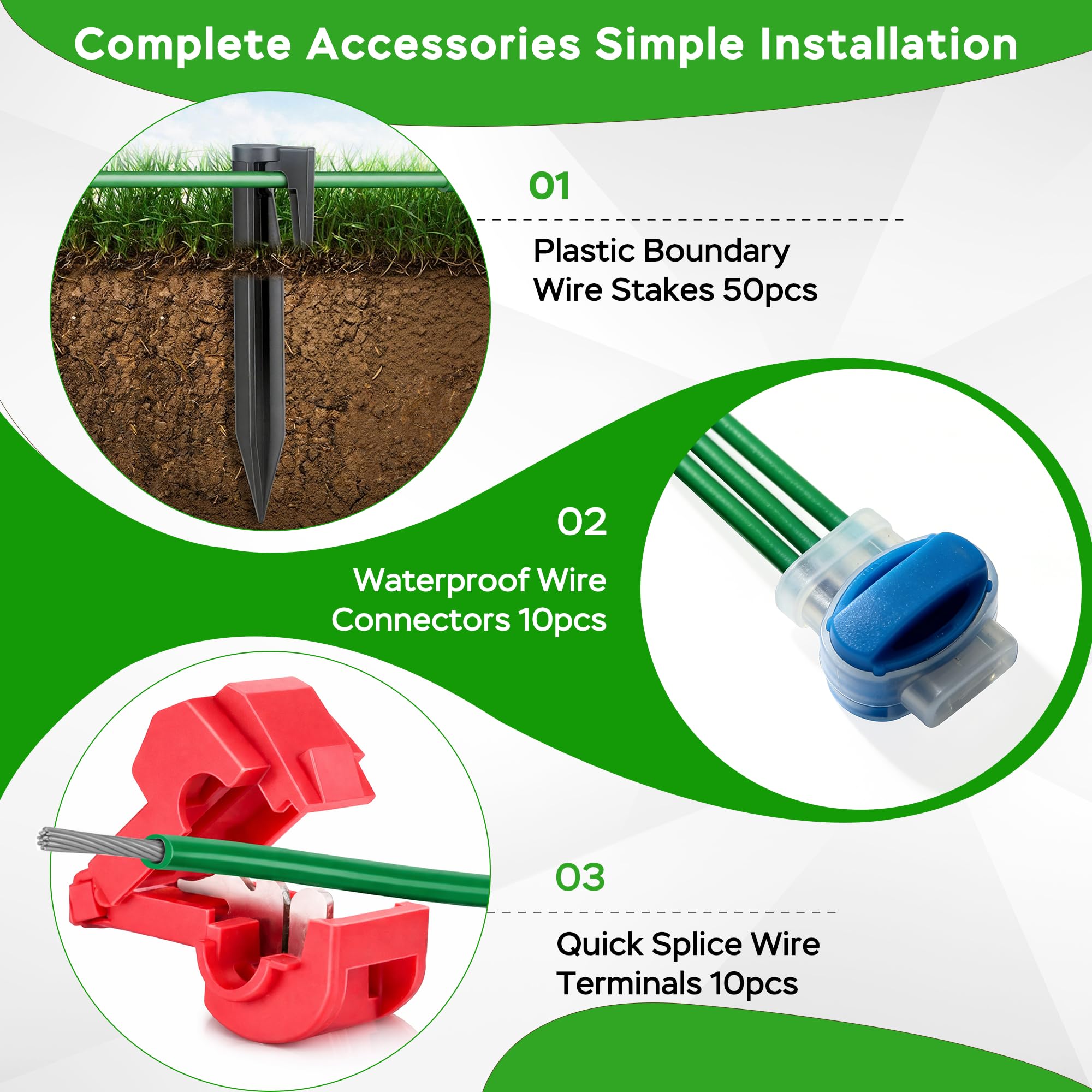 Begrenzungskabel Mähroboter - 100m Rasenroboter Begrenzungsdraht Set mit 50 Erdnägel +10 Verbinder +10 Anschlussklemmen, Allgemein Rasenmäher Roboter Kabel Kompatibel mit Gardena Husqvarna Worx Bosch - 5