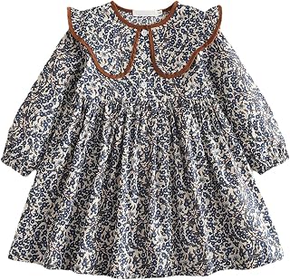 ASHER FASHION Girls Kids Casual Midi Dress Princess Elegant Floral Print Peter Pan Collar Long Sleeve Maxi Dresses