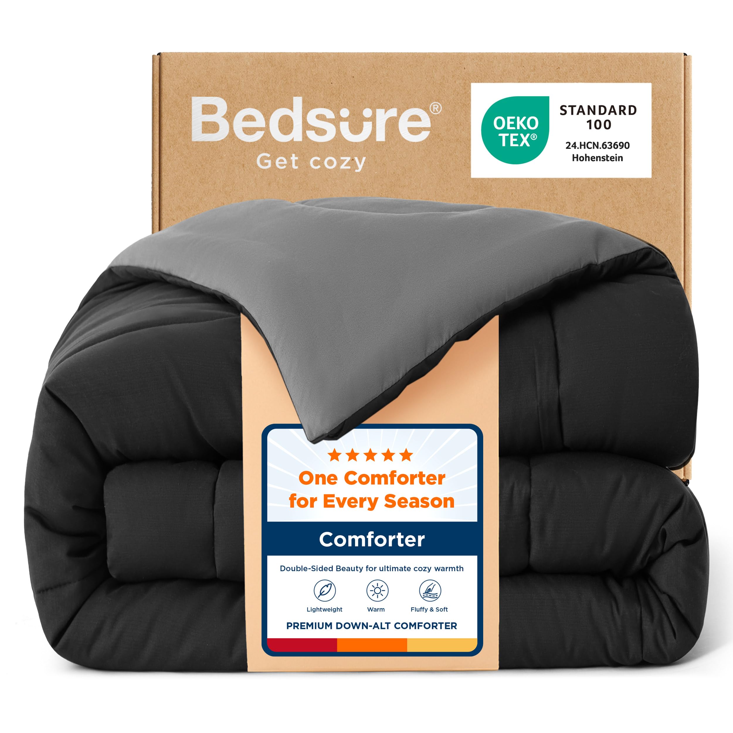 Bedsure Comforter Full Size Duvet Insert - Black/Grey Down Alternative Full Size Comforter, Quilted All Season Full Comforter with Corner Tabs