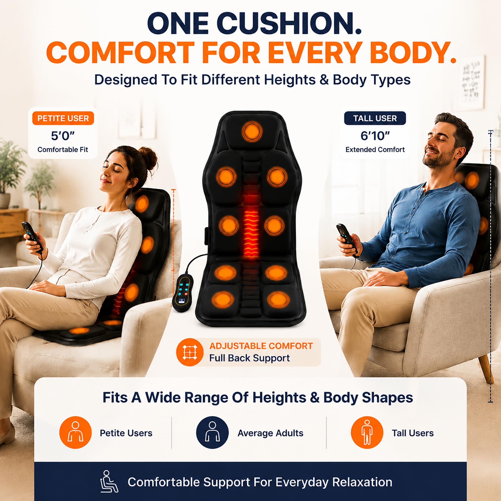 Rückenmassagegerät mit Wärme, Vibrationsmassage-Sitzkissen mit 8 Massageknoten & 5 Modi, verstellbares Stuhlmassagegerät Pad für Home Office, beheiztes Stuhlpolster, Valentinstagsgeschenke für Frauen